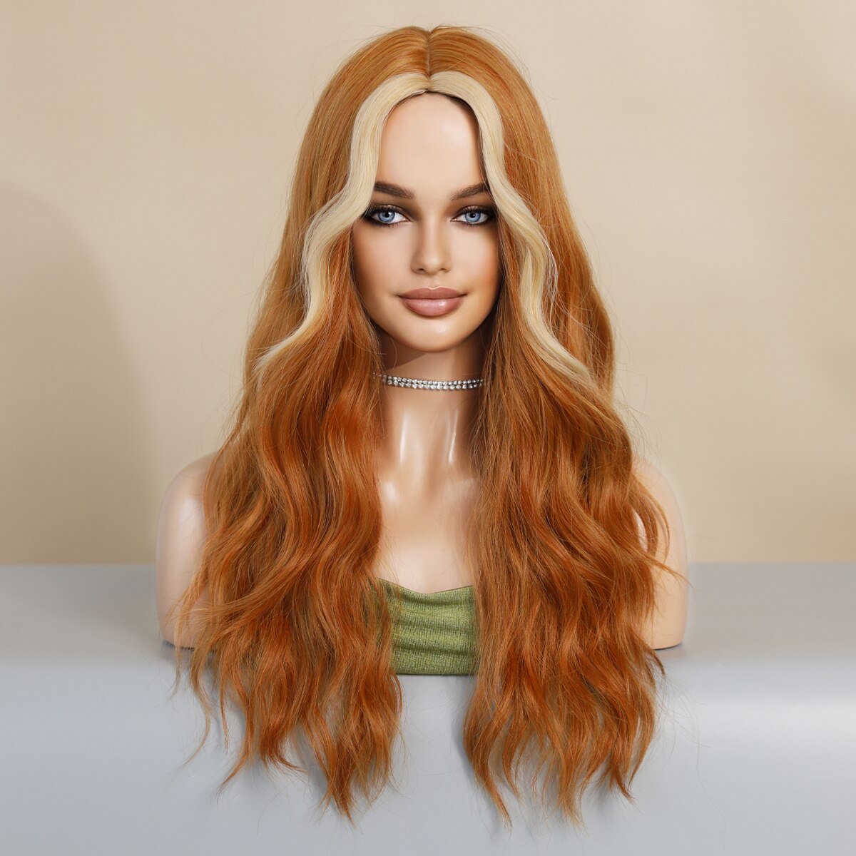 Bright Orange Long Wavy Women Wig Natural Synthetic Wigs with Bangs for Black Women Daily Party Cosplay Heat Resistant