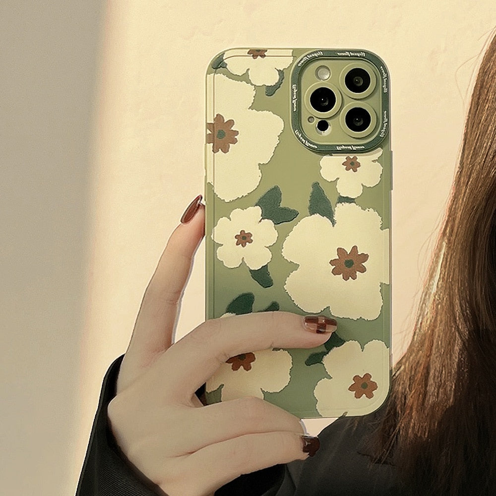 Retro Sweet spring literature white flowers Phone Case For iPhone 14 13 11 12 Pro Max 14Plus Xr Xs Max 7 8 Plus Case Cute Cover