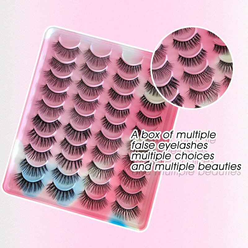 Eyelashes 20Pairs 3D Mink Lashes Fluffy Soft Wispy Natural Cross False Eyelashes Reusable Eyelash Extension