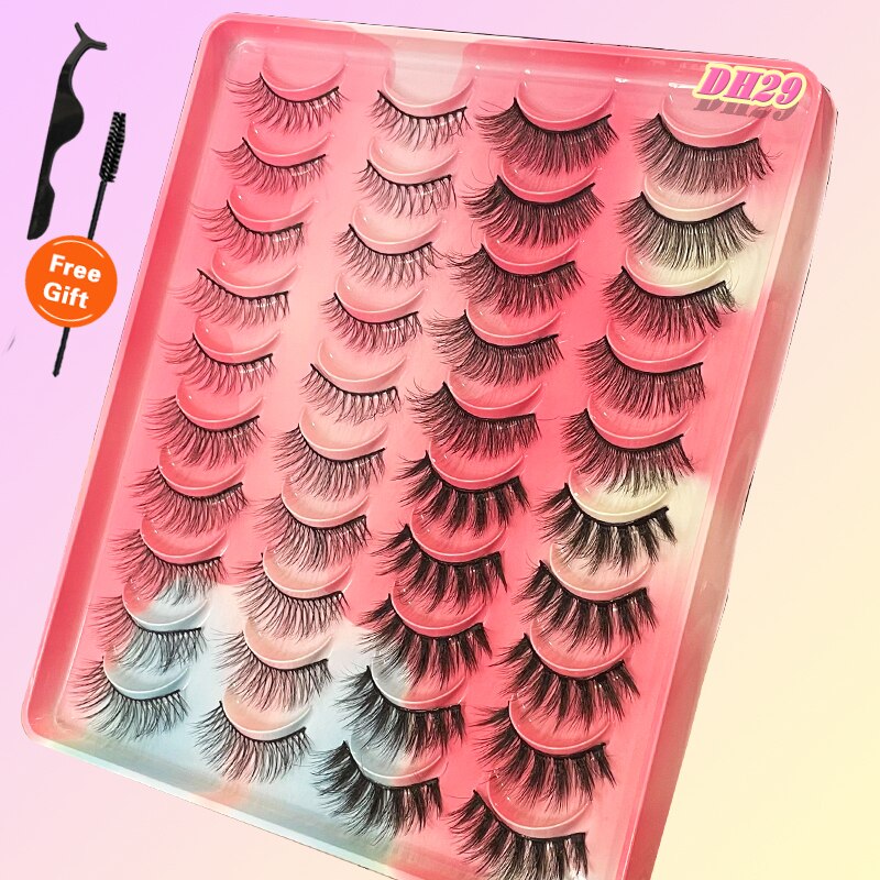 Eyelashes 20Pairs 3D Mink Lashes Fluffy Soft Wispy Natural Cross False Eyelashes Reusable Eyelash Extension