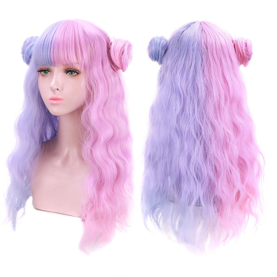 synthesis Long wavy curly girl blonde gradient pink Lolita cosplay curly bangs party wig