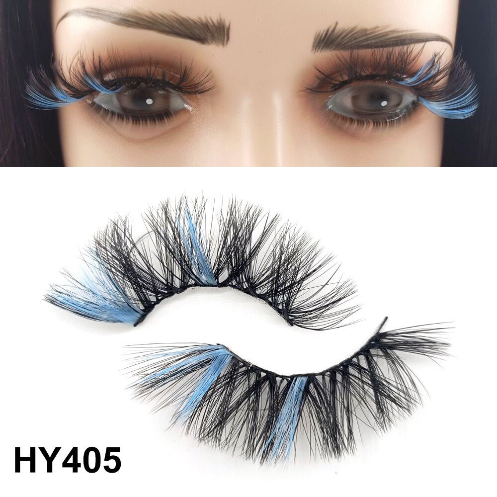 1 Pair 25MM Colored Mink Lashes 5D Fluffy Party Mink Eyelashes Box Package Supplies 3D Pink White Cosplay Fake Eyelashes