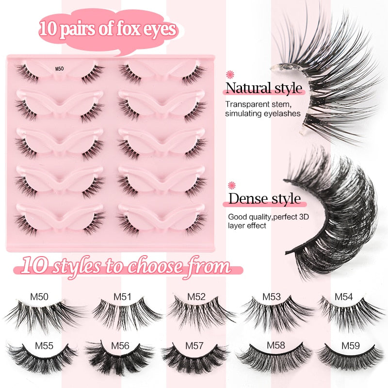 3/5/10 Pairs Half Lashes Fox Eye Wispy Fluffy Faux Cils Natural Winged Fake Eyelashes Half Lashes maquillage