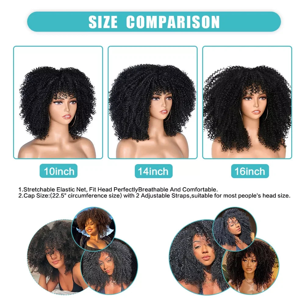 Black Curly Wigs for Black Women Short Curly Afro Wig with Bangs Synthetic Heat Resistant Full Afro Curly Wigs