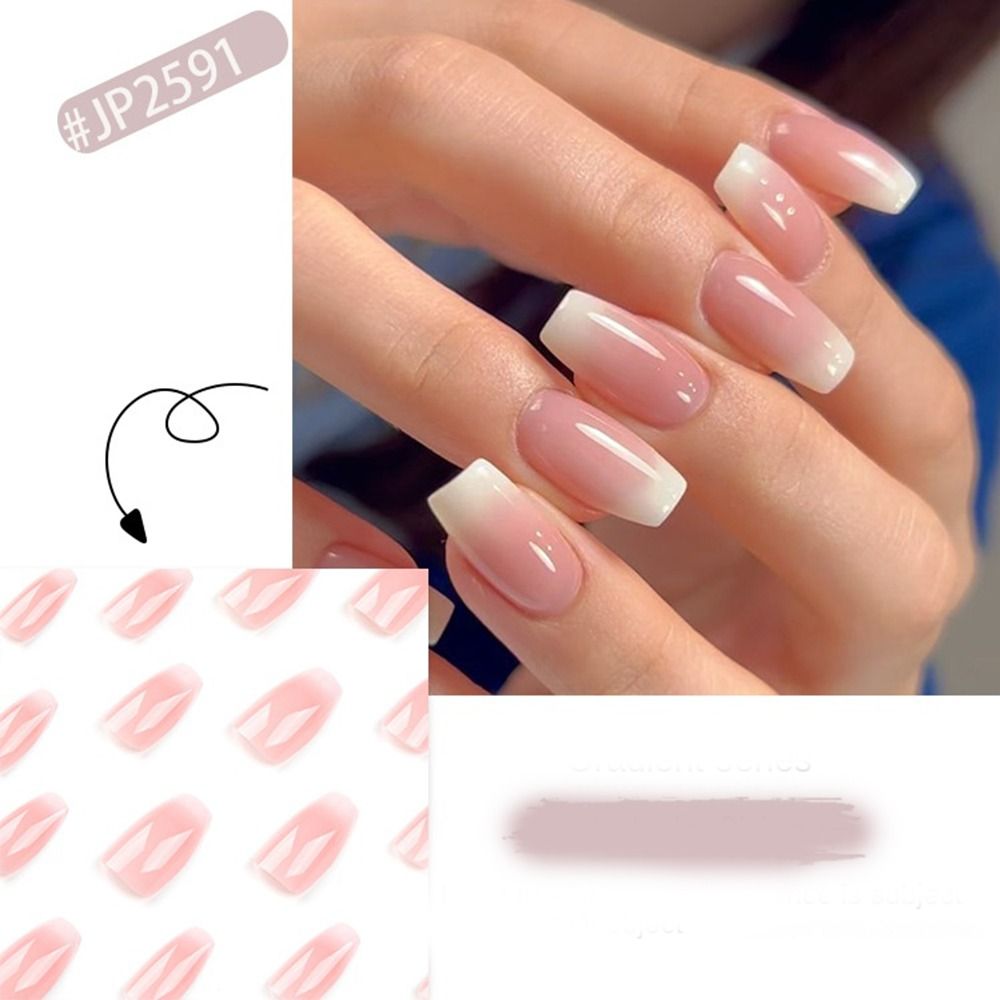 24pcs Long Ballerina French Crystal Aurora Gradient Fake Nails Glitter False Nails Full Cover Press on Nails DIY Detachable