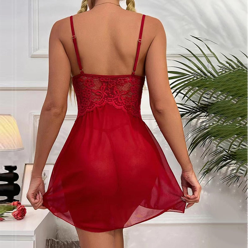 Sexy Lingerie Women Crotchless Sleepwear Pajamas Lace Dress Erotic Costumes Exotic Apparel Female Sexiest Nighties Nightgown