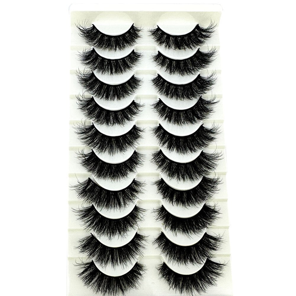 10Pairs Faux 3D Mink Eyelashes Hair Soft False Lashes Fluffy Wispy Thick Lashes Handmade Eyelash Extension