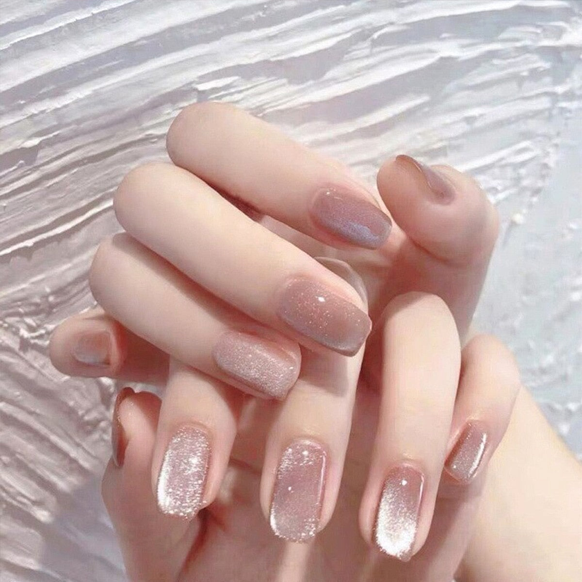24pcs detachable Burst cat Eye French gradient Fake Nails full cover press on nails medium long artificial nails with glue