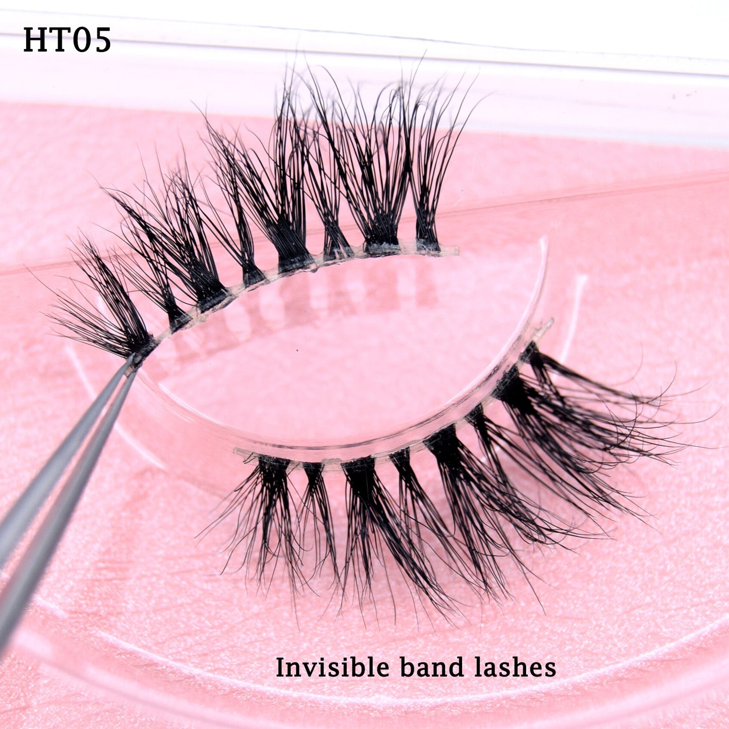Half Lashes Transparent Stalk Invisible Band Mink Lashes Natual Wispy Half Mink eyelashes Reusable False Eyelashes