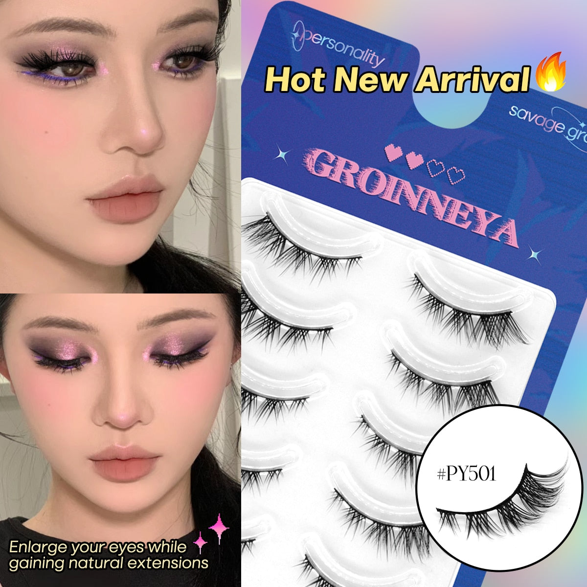 Manga Lashes Natural Long 3D Wispy Mink Eyelashes Fluffy Eye Lashes 5 Pairs Fake Eyelashes
