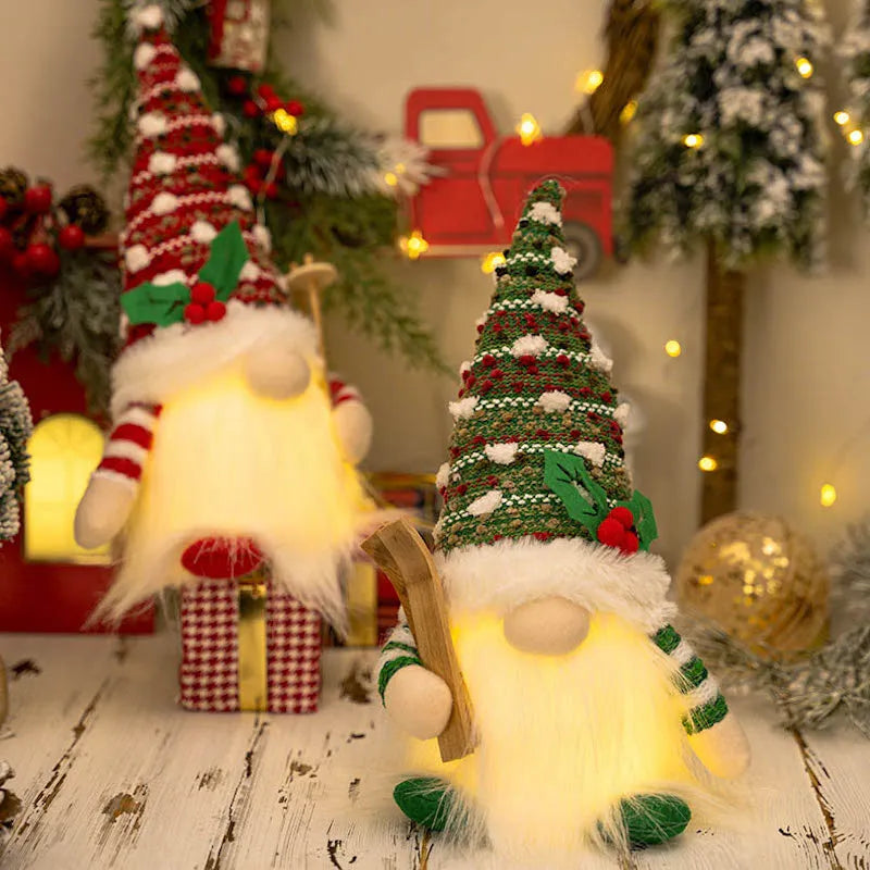 Christmas Doll Sled Elf Ski Gnome with Led Light Christmas Decorations for Home Xmas New Year 28cm
