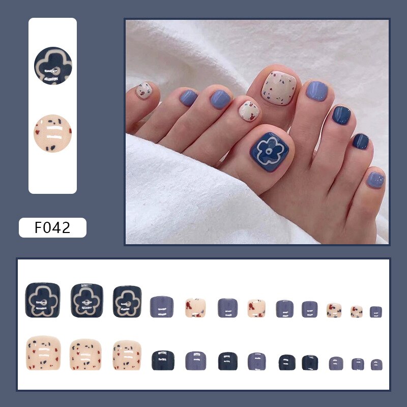 24pcs Pure French Diamond Sparkling toe fake nails with designs y2k Wearable Foot false nails full cover False Nail Art Pieces