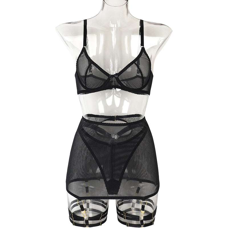 See-through Sexy StripedMesh Gathering Erotic Lingerie Four Or Five Sets