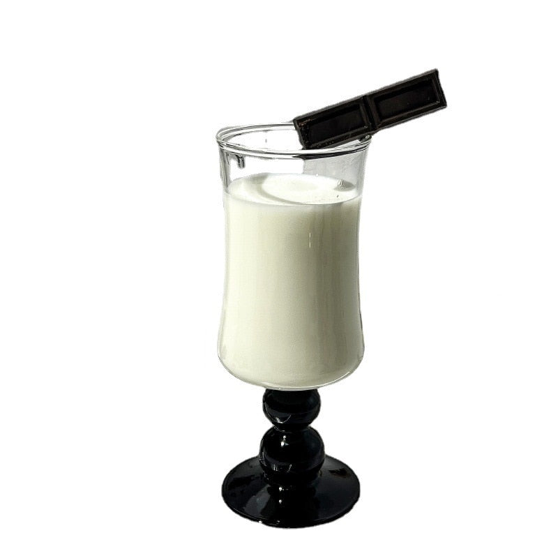 1 Piece 400ml 13oz Vintage Glass Goblet Ins Style Black Beaded Stemmed Cocktail Champagne White Red Wine Glasses Cup Stemware