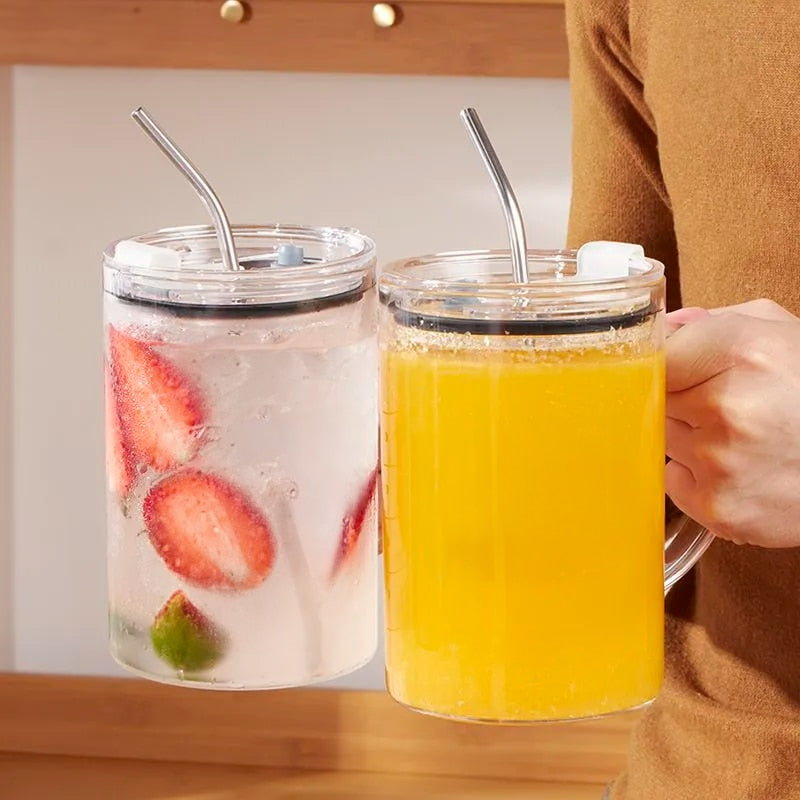 Large Capacity Glass Cup with Lid and Straw Heat-resistant Gift
