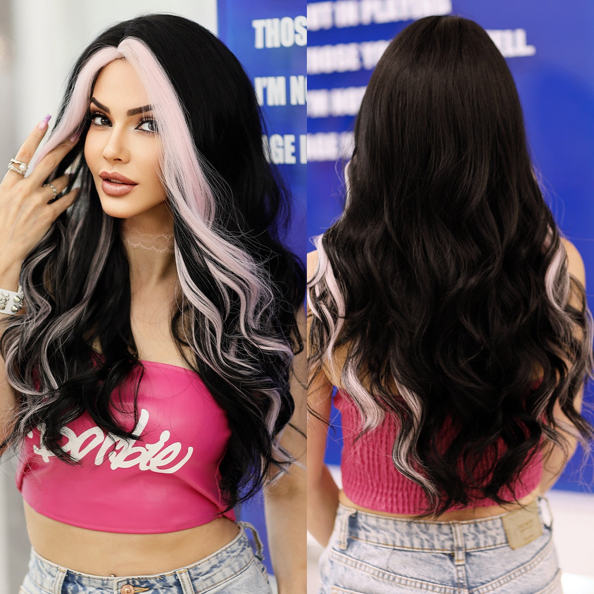 Bright Orange Long Wavy Women Wig Natural Synthetic Wigs with Bangs for Black Women Daily Party Cosplay Heat Resistant