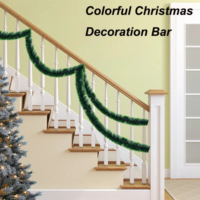 200cm Colorful Christmas Decoration Bar Tops Ribbon Garland Dark Green Cane Tinsel Garland Xmas Tree Ornaments Party Supplies