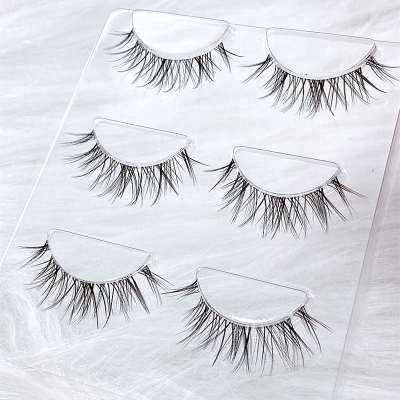 3Pairs Mink Lashes 3D Mink Eyelashes Invisible Band Natural Black Mink False Eyelash Full Strip cilios posticos Reusable