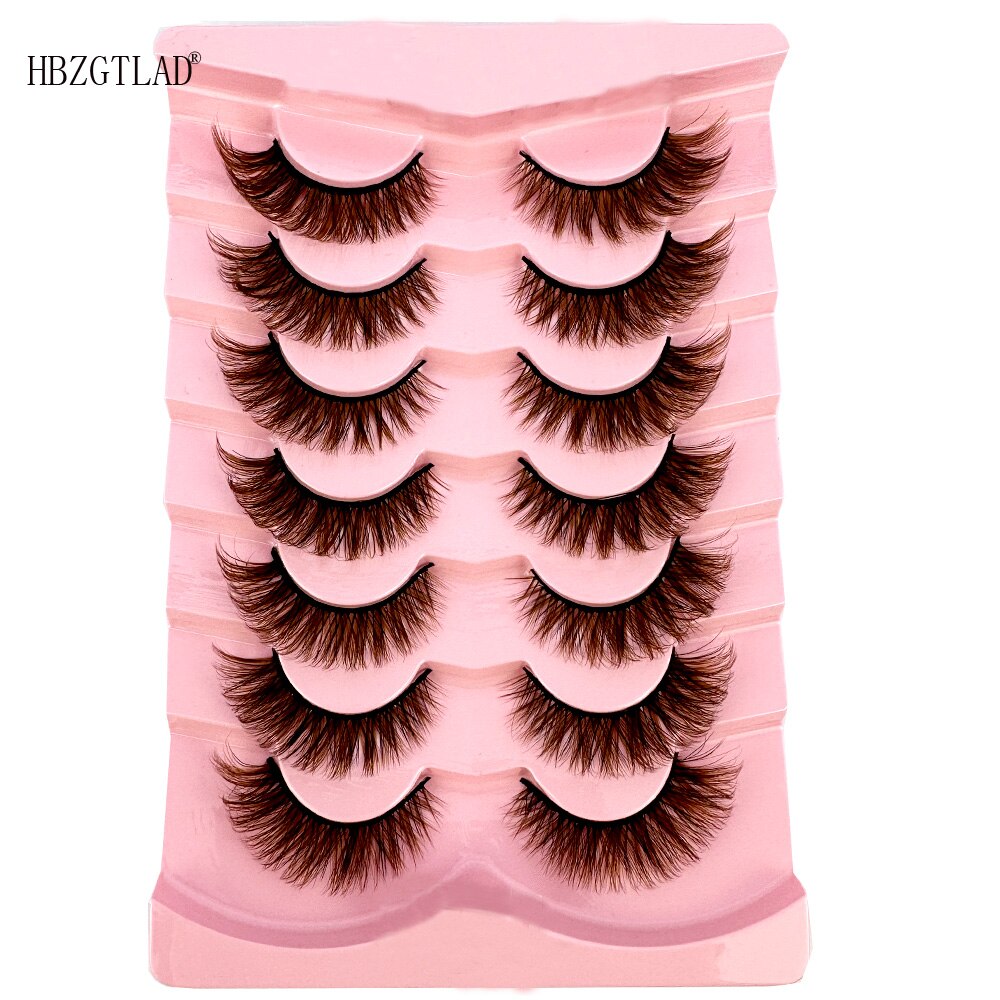 7Pairs black+brown hair 3d mink lashes amber colored natural long fluffy individual dramatic rainbow false eyelashes