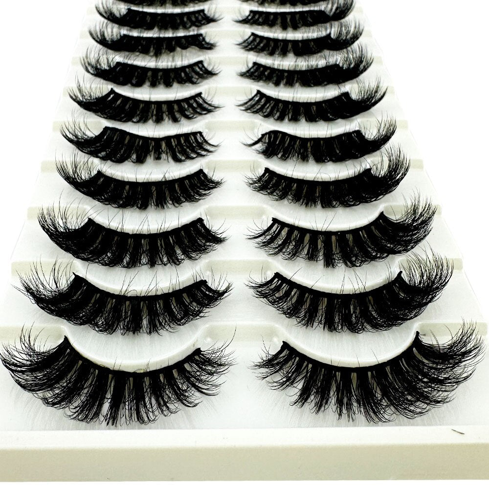 10Pairs 5D Faux Mink Hair False Eyelashes Natural Messy Eyelash Crisscross Wispy Fluffy Lashes Extension Fake Lashes