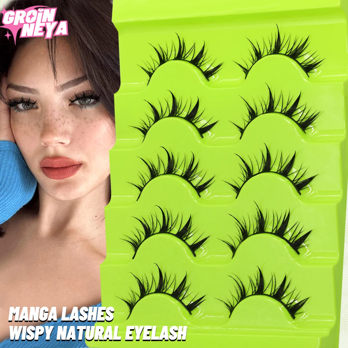5 Pairs Manga Lashes 3D Natural False Lashes Soft Cross Wispy Eyelashes Natural 3d Faux Mink Lashes Extension