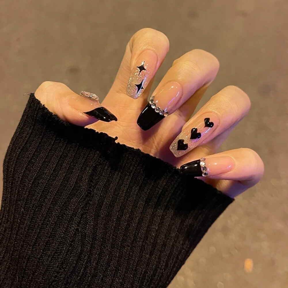 24pcs Rhinestone Design Fake Nails Shiny nail Decorations Press On nail Tips False Nail Patch