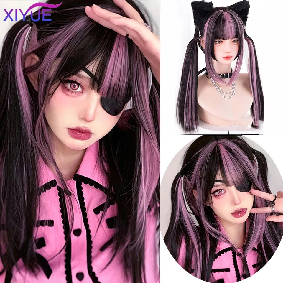 Blue Pink Lolita Wigs Ombre Long Water Wave Cosplay Wigs Synthetic Hair Wigs Heat Resistant For Women