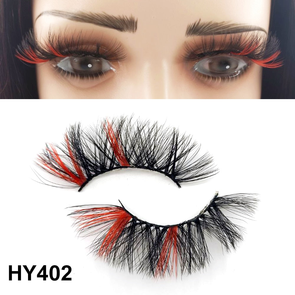 1 Pair 25MM Colored Mink Lashes 5D Fluffy Party Mink Eyelashes Box Package Supplies 3D Pink White Cosplay Fake Eyelashes