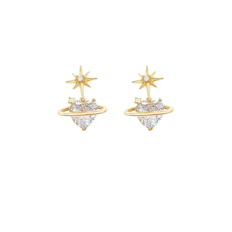 Korean Shine Six-manifold Star Earrings Women French Retro Planet Simple Design Versatile Temperament Stud Earrings Jewelry