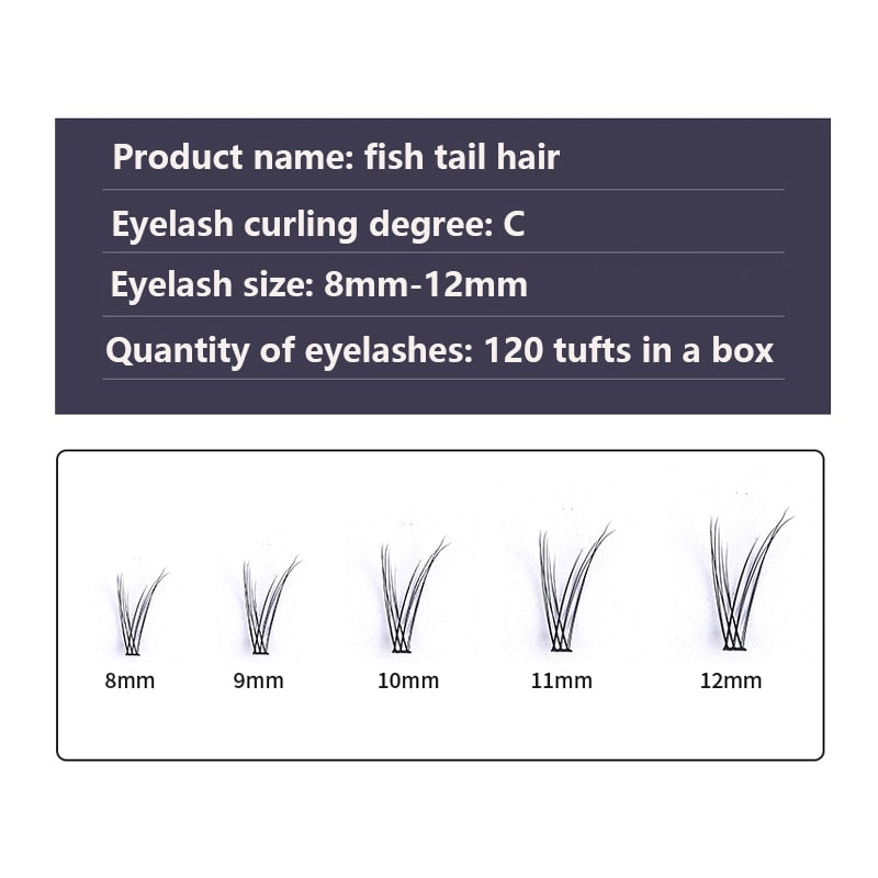 120 Clusters Fishtail Eyelashes Natural Grafted Eyelashes Professional Eyelash Extension A-Type Fairy Eyelashes
