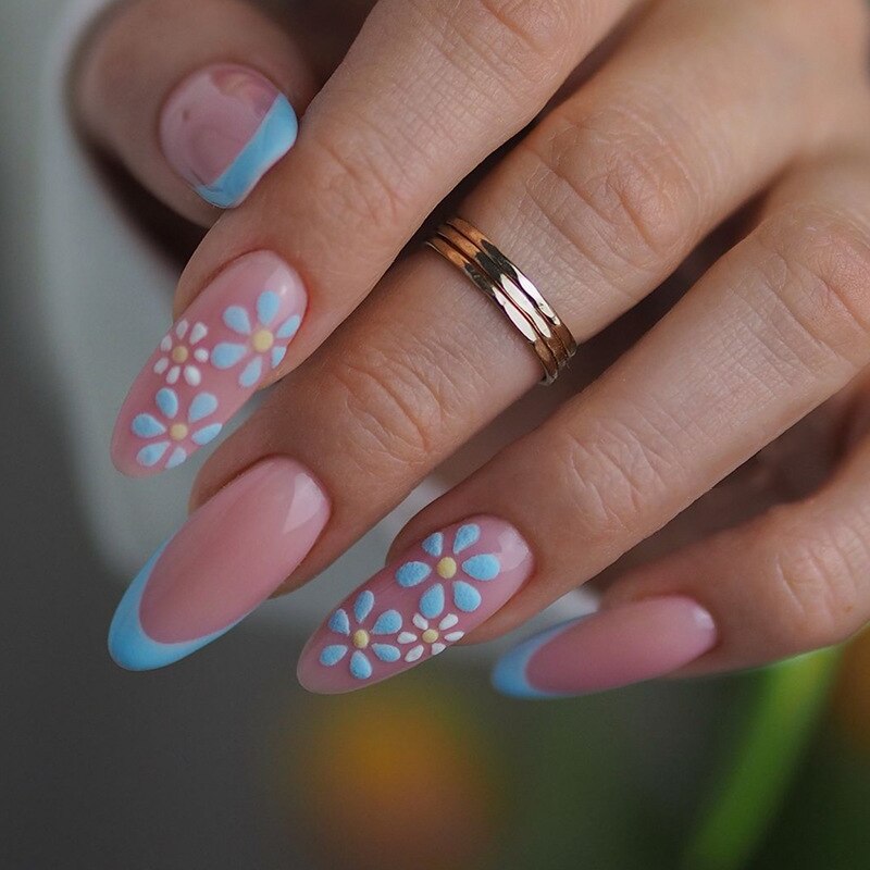 24pcs French natural fake nails with white edge full cover nude nail tips press on nails short almond artificial nails with glue