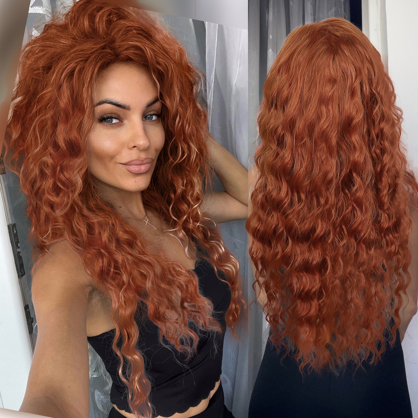 Ash Blonde Wig Synthetic Long Curly Hair Wigs for Women Fluffy Ombre Hairstyle Wave Wig Costume Carnival Party Regular Curly Wig