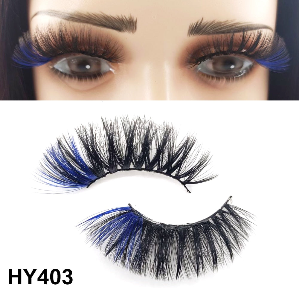 1 Pair 25MM Colored Mink Lashes 5D Fluffy Party Mink Eyelashes Box Package Supplies 3D Pink White Cosplay Fake Eyelashes