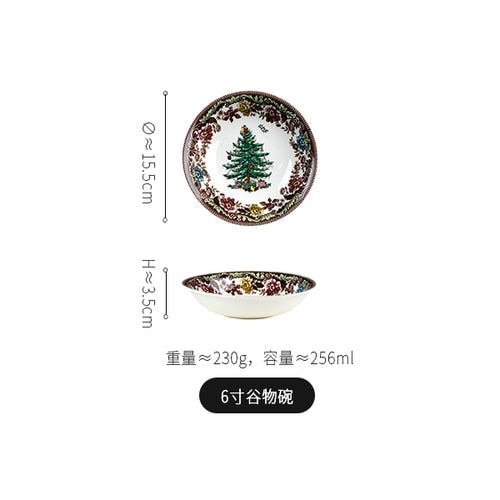 Christmas Tree Ceramic Tableware Vintage Dish and Bowl Steak Salad Dessert Plate Coffee Milk Tea Cup