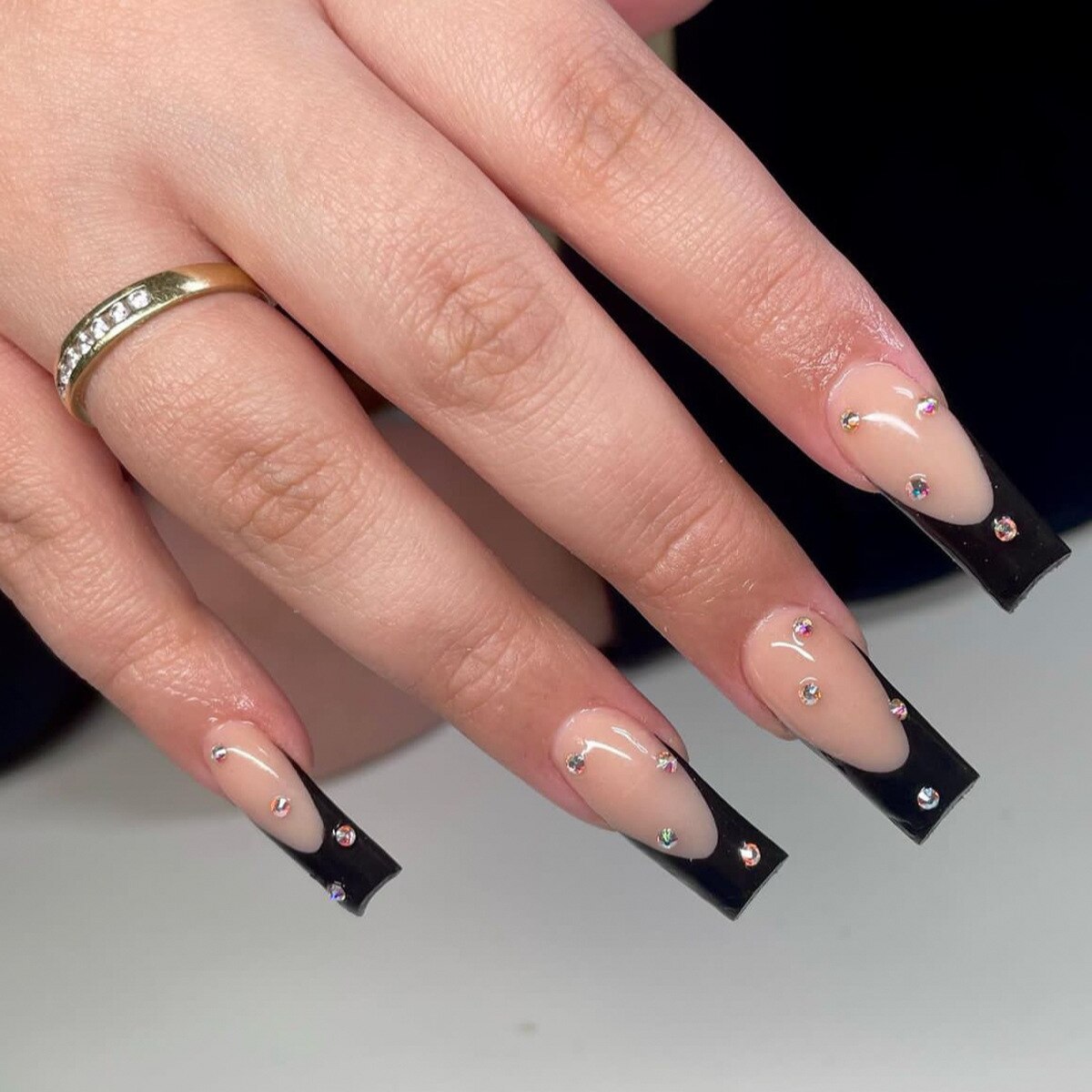24pcs detachable Extra Long Square head French artificial nails with Diamond acrylic press on nails coffin fake nails with glue