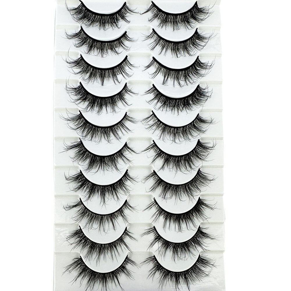 10Pairs Faux 3D Mink Eyelashes Hair Soft False Lashes Fluffy Wispy Thick Lashes Handmade Eyelash Extension