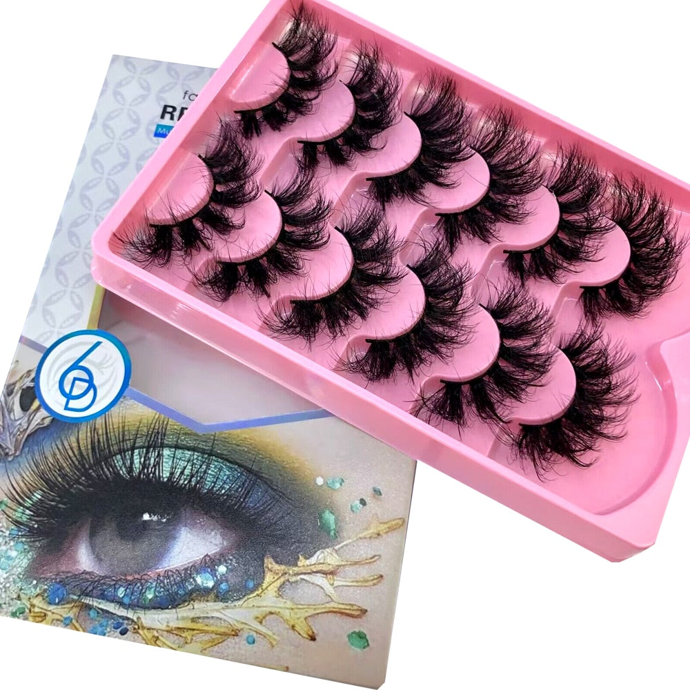 6 Pairs 23mm 3D Mink Lashes Bulk Russian Volume Fluffy Natural False Eyelashes Thick Dramatic Mink Eyelashes