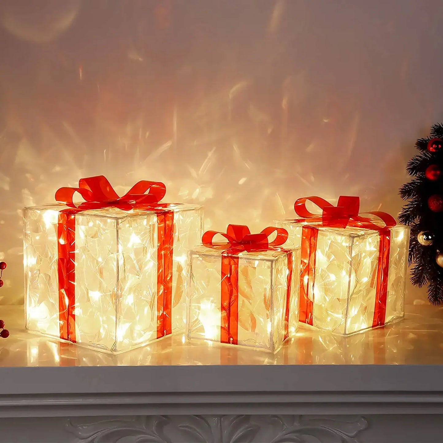 Christmas Glowing Decoration Gift Box Ornament With Bow Christmas Lighting Box Outdoor Lighting Xmas Box New Year