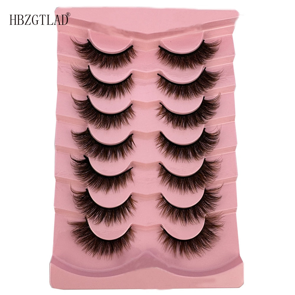 7Pairs black+brown hair 3d mink lashes amber colored natural long fluffy individual dramatic rainbow false eyelashes