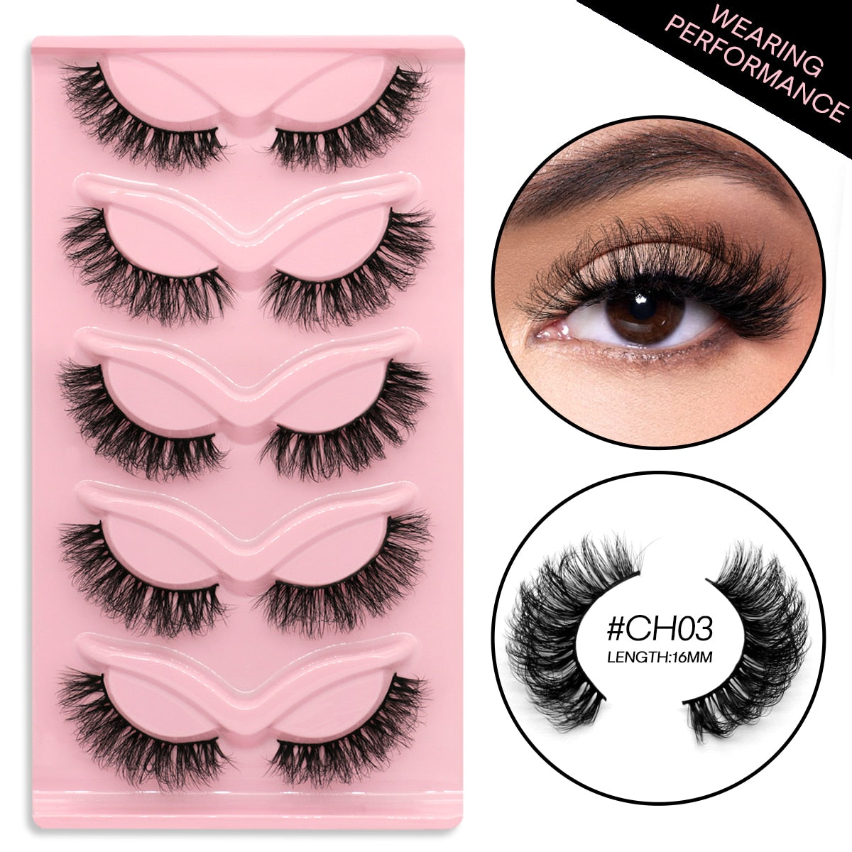 3D Mink Lashes Faux Mink Fluffy Lash 5 Pairs False Eyelashes Cat Eye Thick Mink Lashes Fluffy Short Natural Fake Lashes