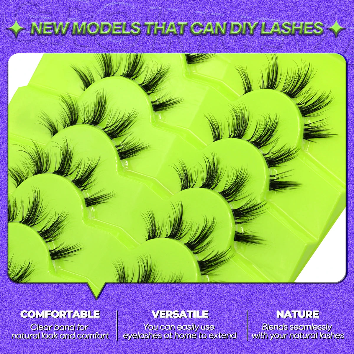 Manga Lashes 5/7 Pairs 3D Clear Band Lashes Natural Mink Eyelashes Fluffy Cat Eye Lashes Pack Soft Cosplay Eyelashes
