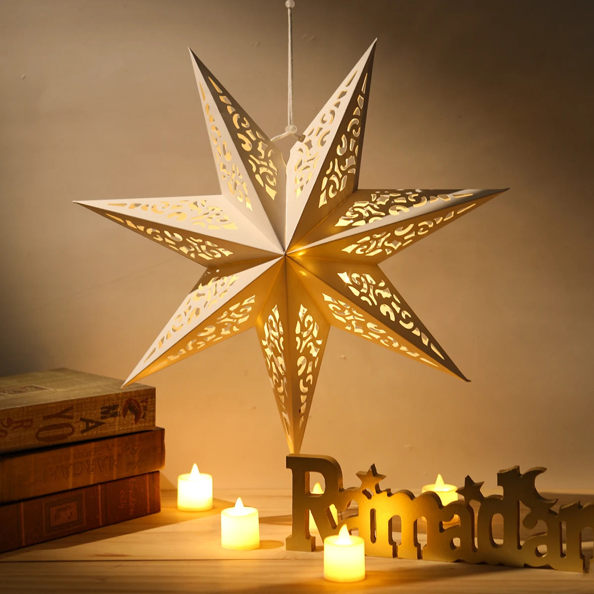 30-75cm Hollow Star Hanging Pendant Eid Mubarak Christmas Ramadan Decoration Islamic Muslim Party Decor Ramadan Kareem Gift