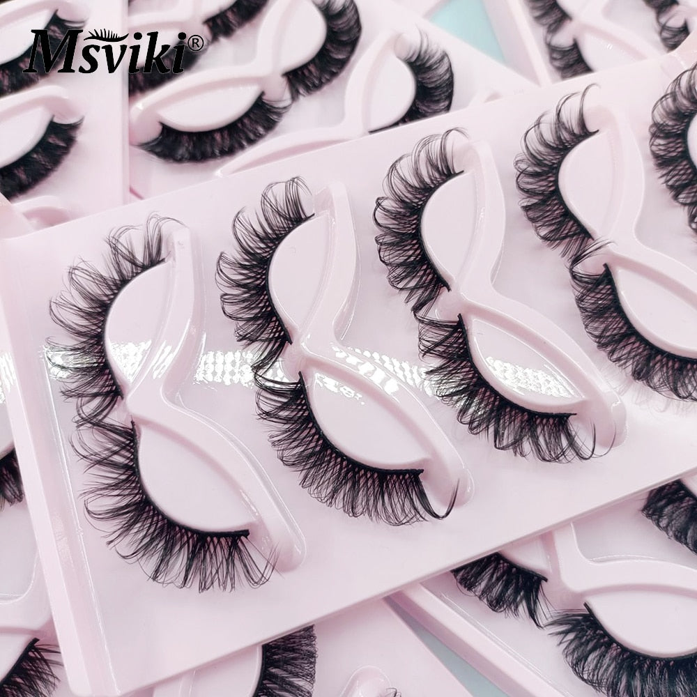 5 Pairs Fluffy DD Curl Mink Lashes Natural 3D Russian Strip Lashes Extension 5D Thick Fake Eyelashes