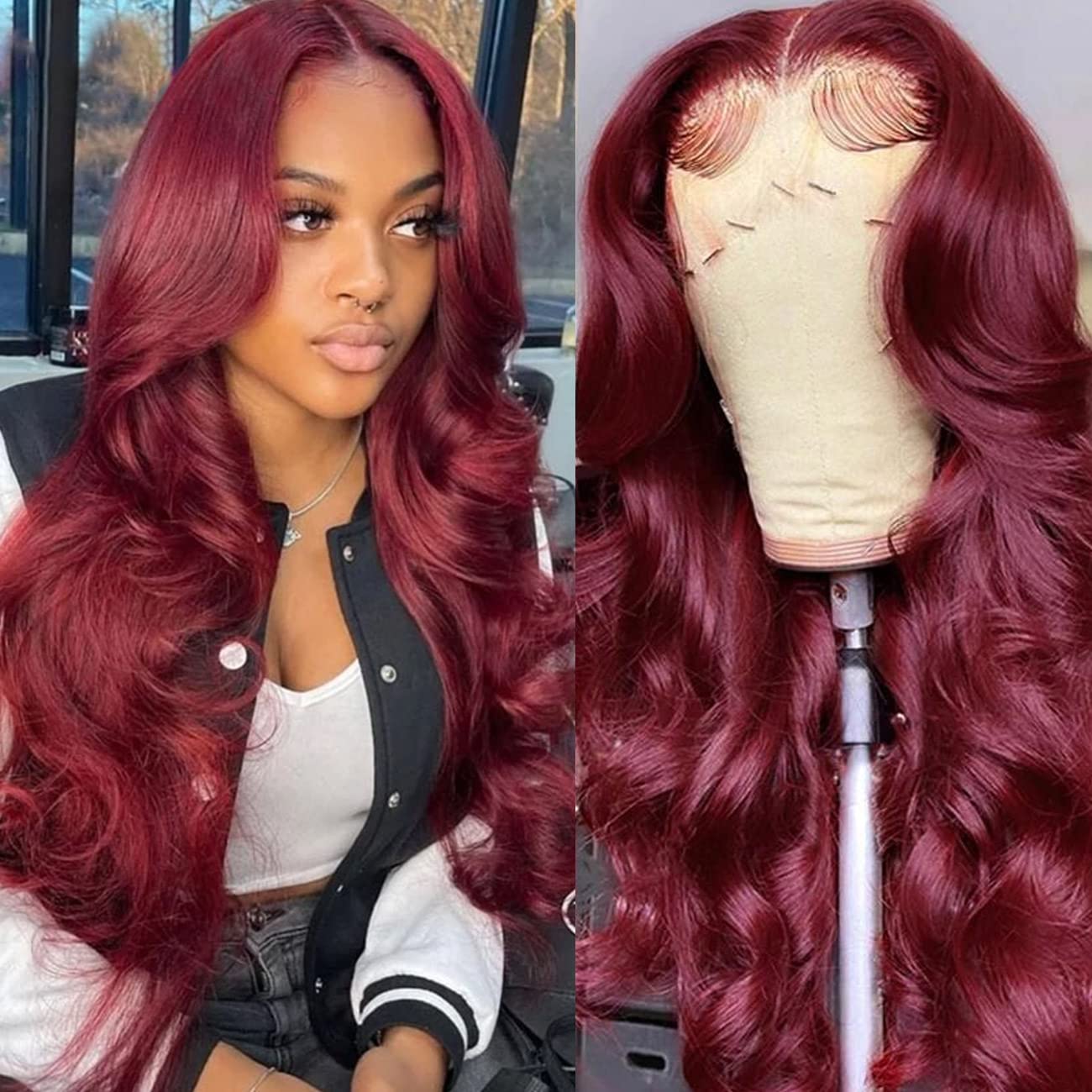 Burgundy Wig Glueless Pre Plucked Hairline Wig With Baby Hair Synthetic Lace Wigs For Women Body Wave Heat Resistant Fiber