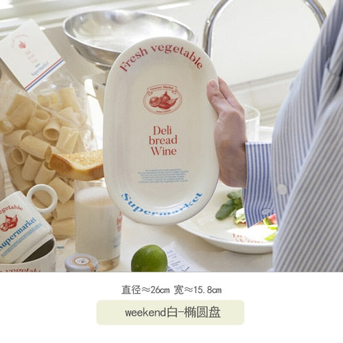 Korean Alphabet Ceramic Plate Bowl Tableware Household Various Butter Mug Water Cup Creative Household Dish Soup Plate Cup