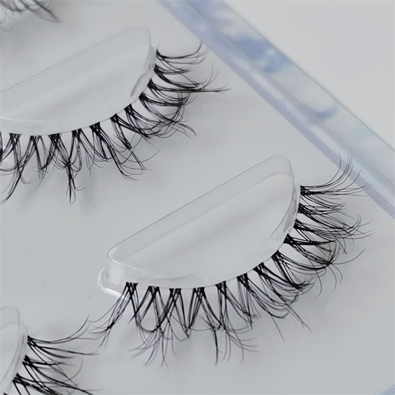 3Pairs Mink Lashes 3D Mink Eyelashes Invisible Band Natural Black Mink False Eyelash Full Strip cilios posticos Reusable