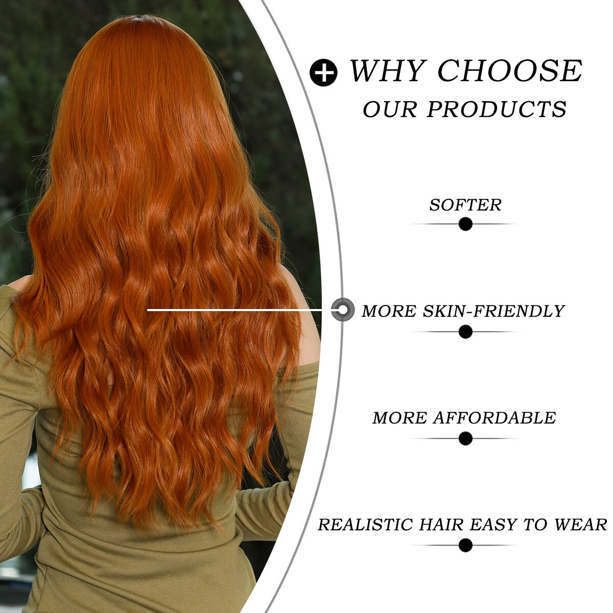 Bright Orange Long Wavy Women Wig Natural Synthetic Wigs with Bangs for Black Women Daily Party Cosplay Heat Resistant