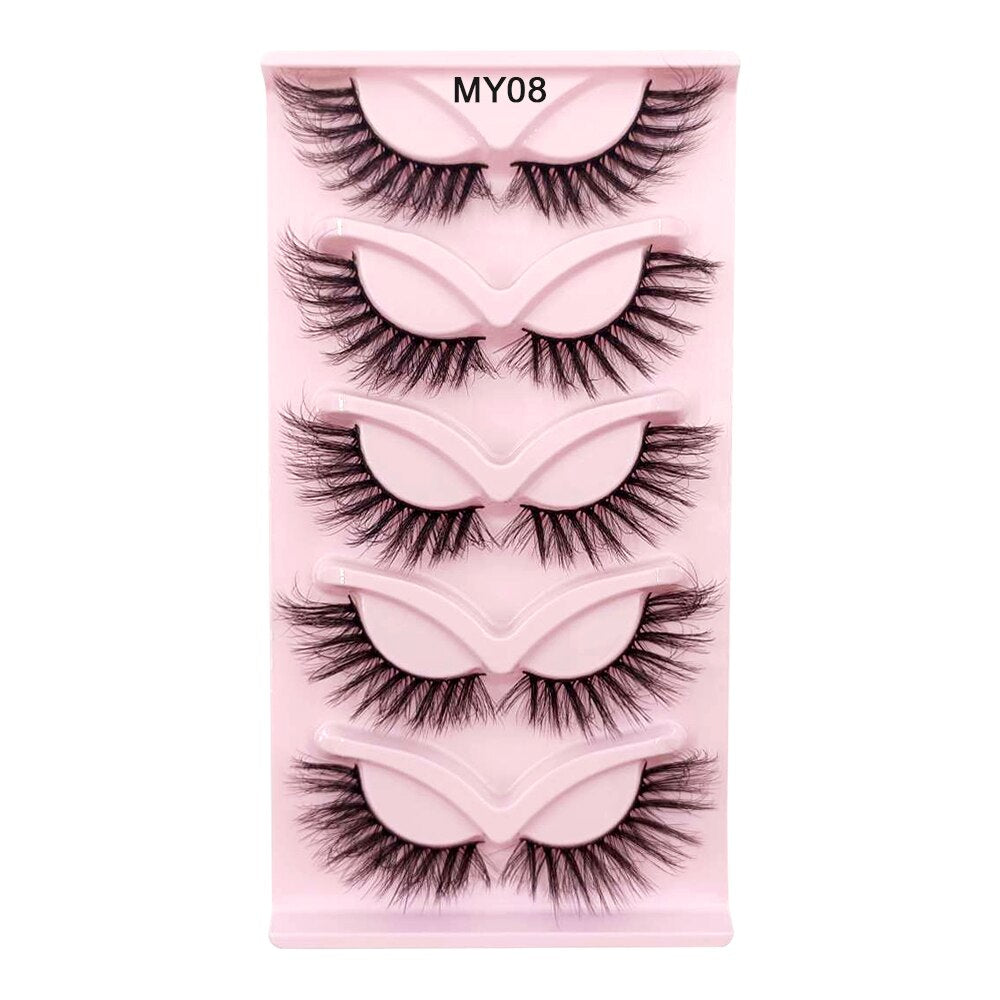 Natural 3D Winged End Eye Elongated False Eyelashes Extensions 5 Pairs Fluffy 5D Cat Eye Faux Mink Lashes Supplies
