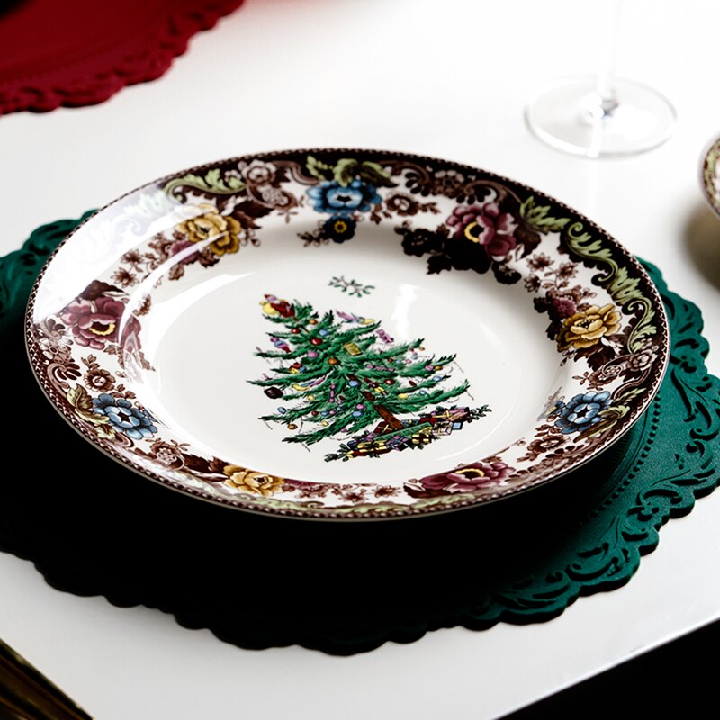 Christmas Tree Ceramic Tableware Vintage Dish and Bowl Steak Salad Dessert Plate Coffee Milk Tea Cup
