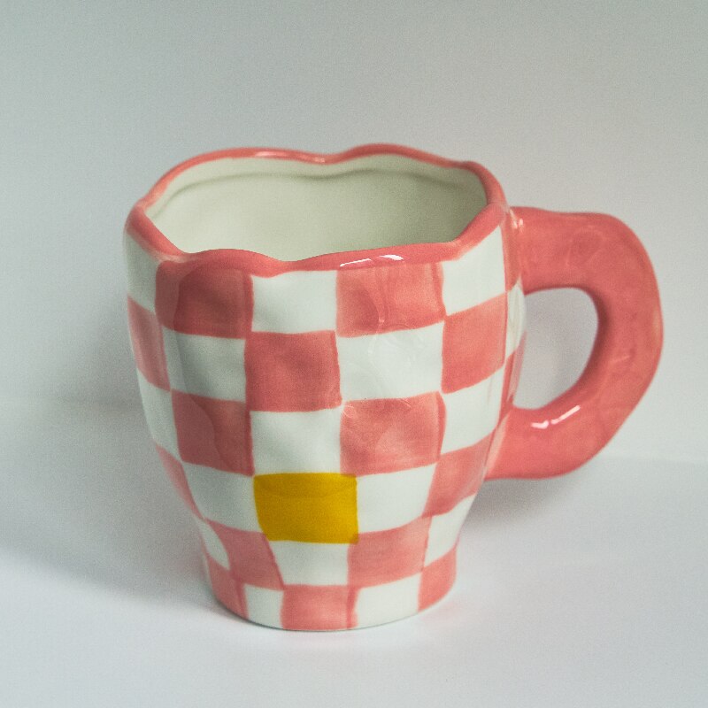 Korean Ins Style Hand Made Irregular Mug Hand Painted Flowers Ceramic Mug Breakfast Cup Coffee Cup Cute Tea Cups